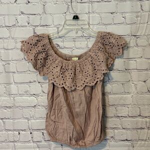 Pink Ruffled Cap Sleeve Blouse